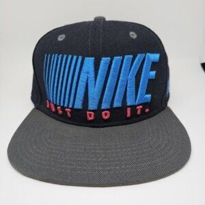 Vtg 90s NIKE Big Print Spellout Just Do It Snapback Hat/Cap Black/Blue/Pink 1 Sz